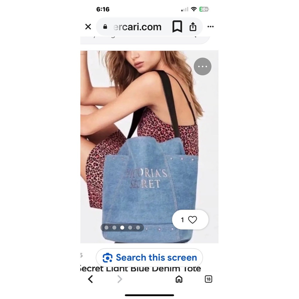 Victoria's Secret Blue Denim Studded Shoulder Tote Bag‎ With Pockets NWOT